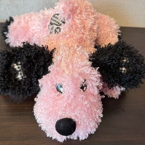 Leroux Products Pink and Black Plush Dog Toy 8 inch with Plaid Bows